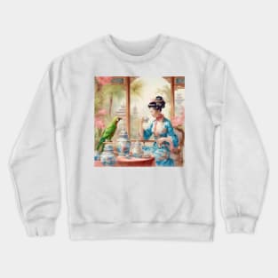 Cherry blossom in the tea Palace chinoiserie painting Crewneck Sweatshirt